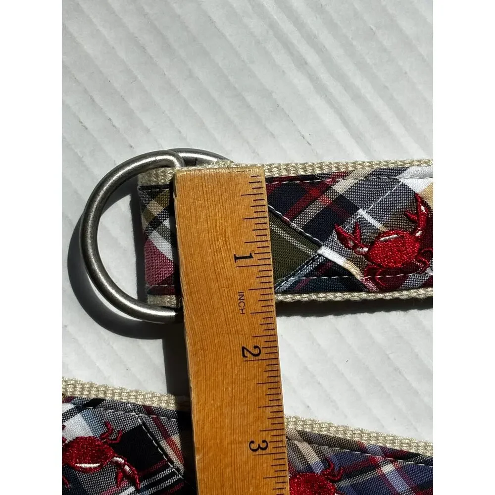 L.L. Bean Womens S/M Madras Plaid Patchwork Embroidered Crab Belt D-Ring Canvas